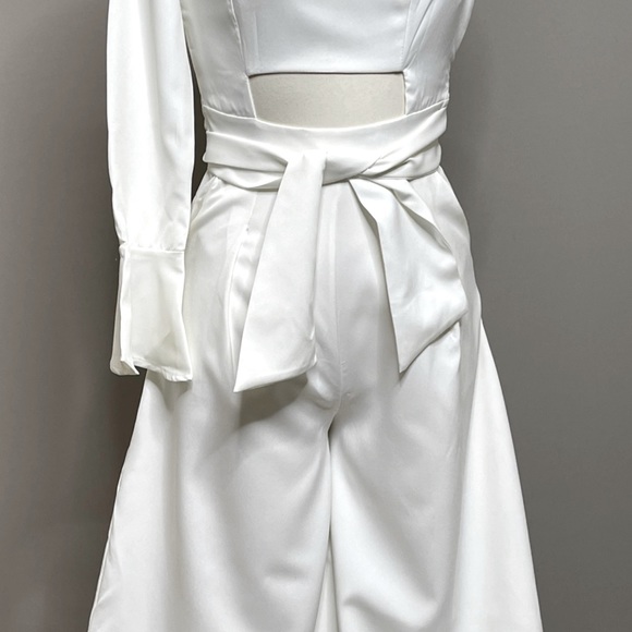 White One Sleeve Wide Leg Jumpsuit with front/back cutout - Picture 11 of 11